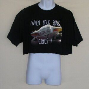 MANDALORIAN Baby Grogu Cropped Tee, XL, Short Black, Yoda